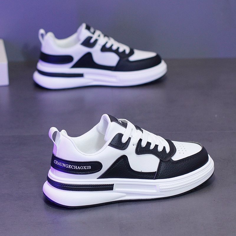 皮质男鞋2023秋季新款厚底休闲鞋百搭运动鞋男士小白鞋青年板鞋