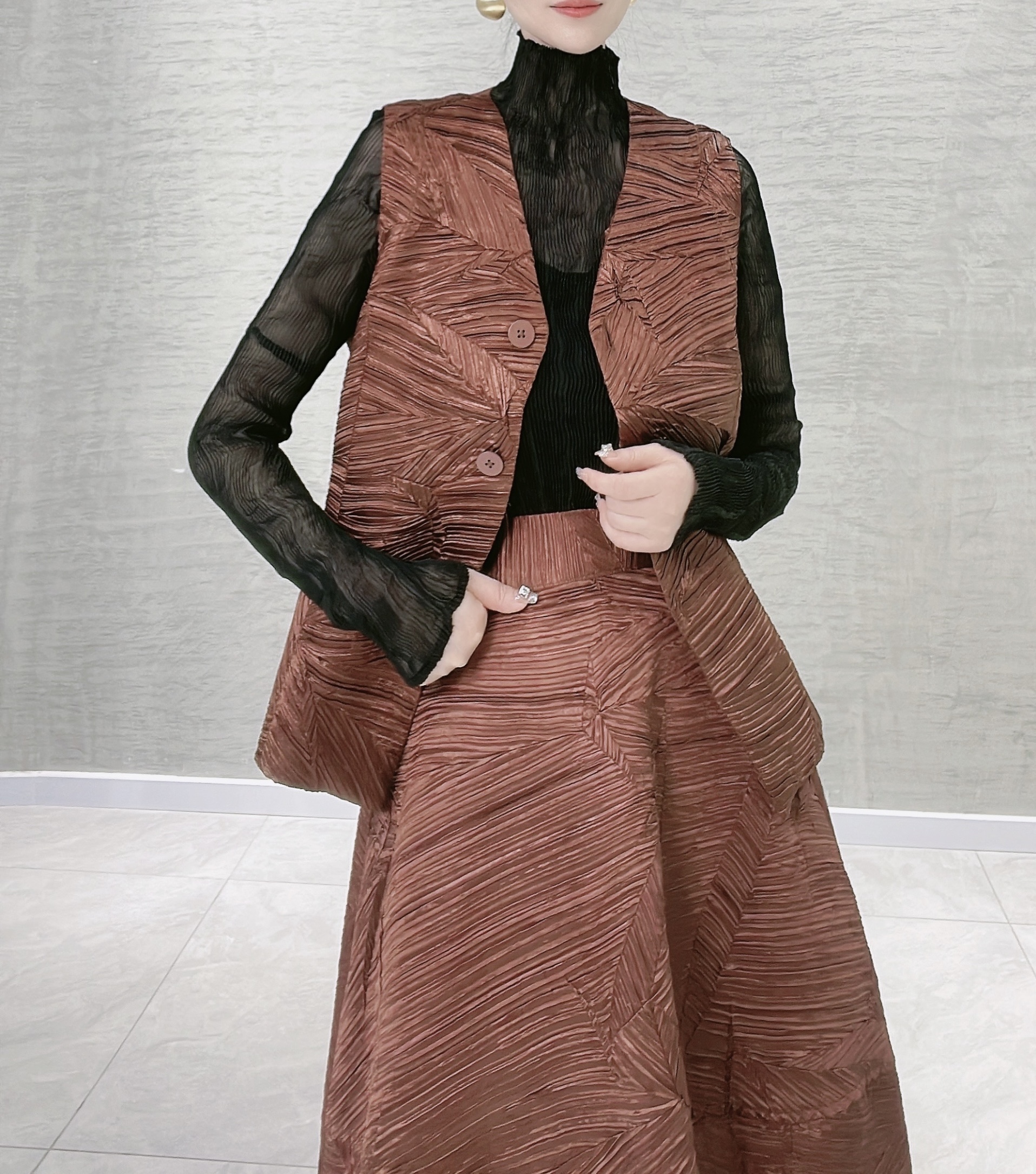 【摺之韵】秋冬重工修身金丝中式风百搭复古时尚无袖短款马甲#S943