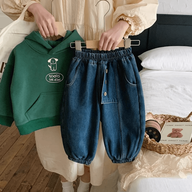 男童秋冬款加绒牛仔裤2024新款儿童一体绒女童韩版冬季保暖灯笼裤