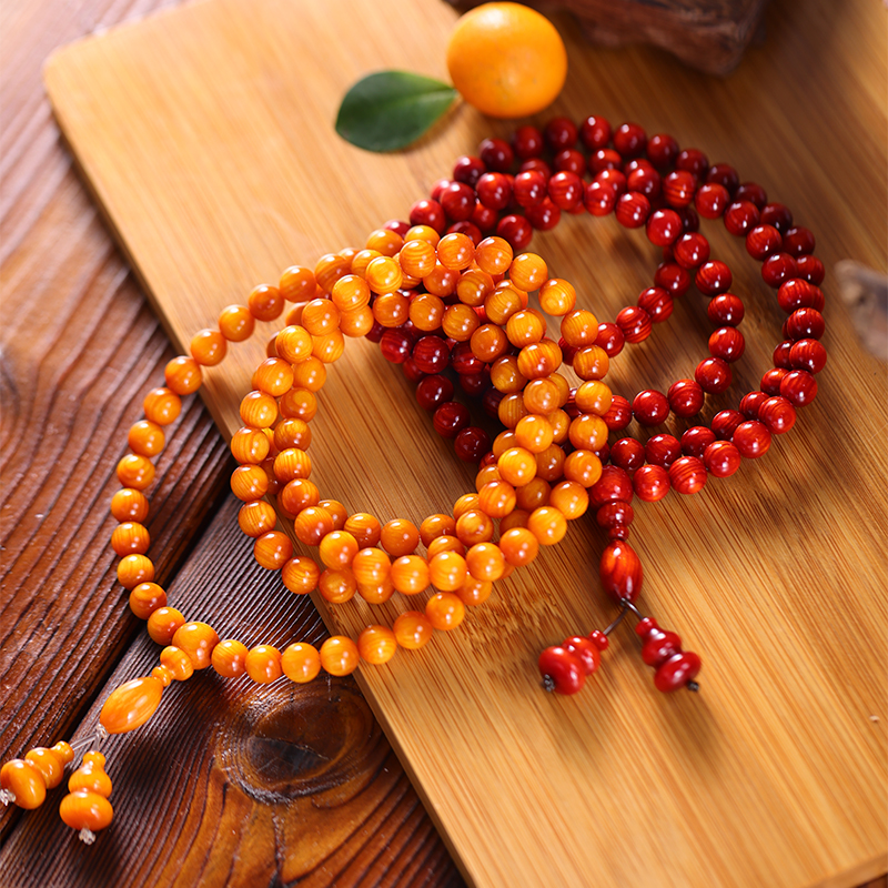 琥珀木东北松明子北辰香红油108粒0.8念珠玉化成品包浆