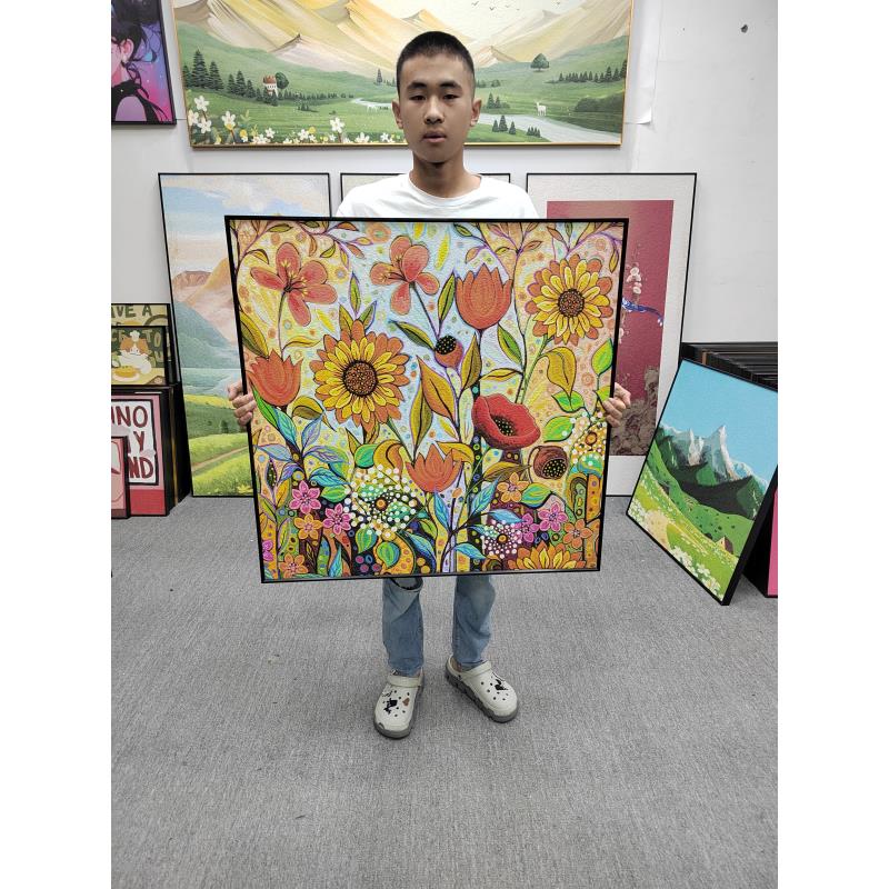 砂岩北欧客厅简约现代抽象艺术创意落地画装饰挂画向日葵花卉8080