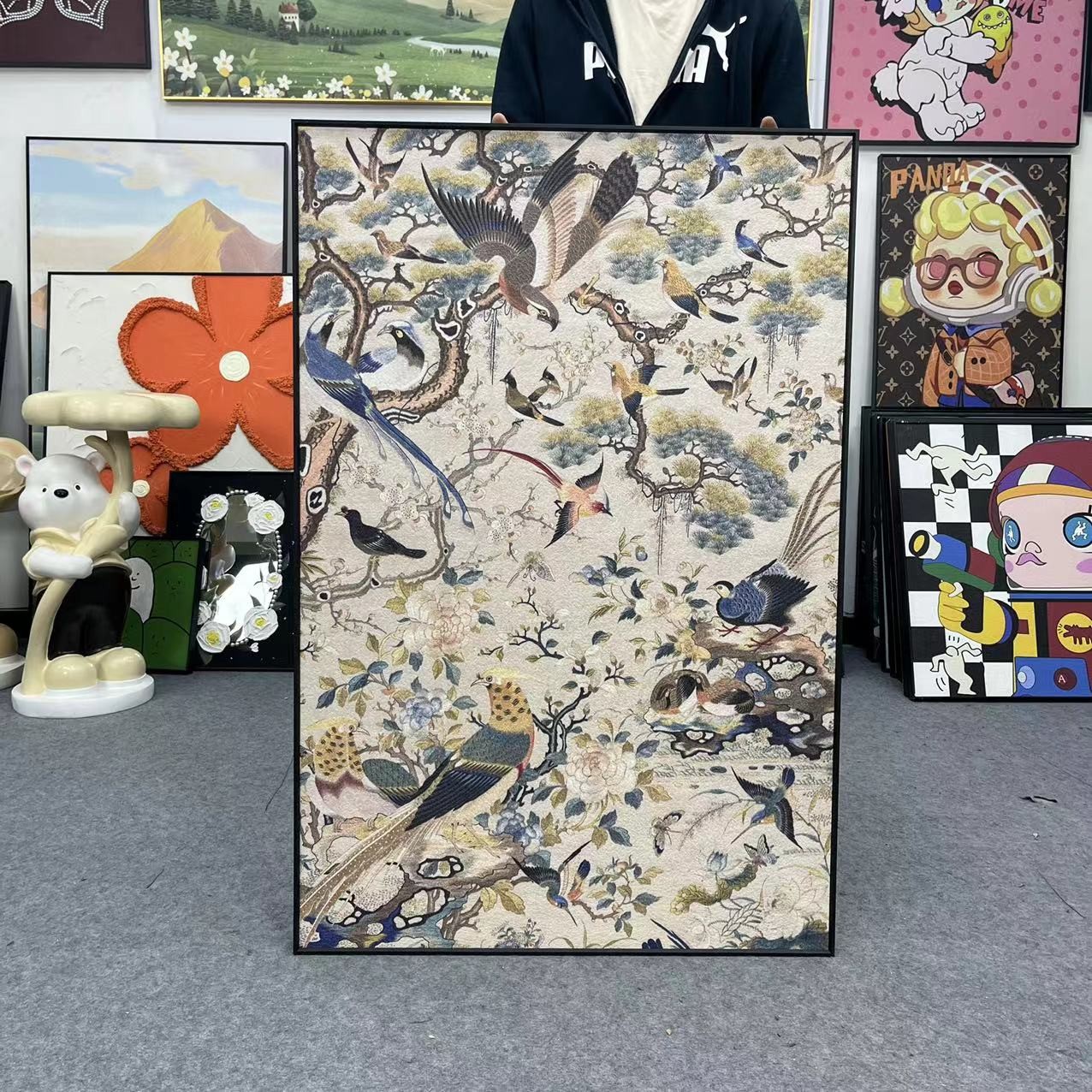 祥和图法式中古风客厅复古沙发背景墙壁画玄关画百鸟花鸟80120