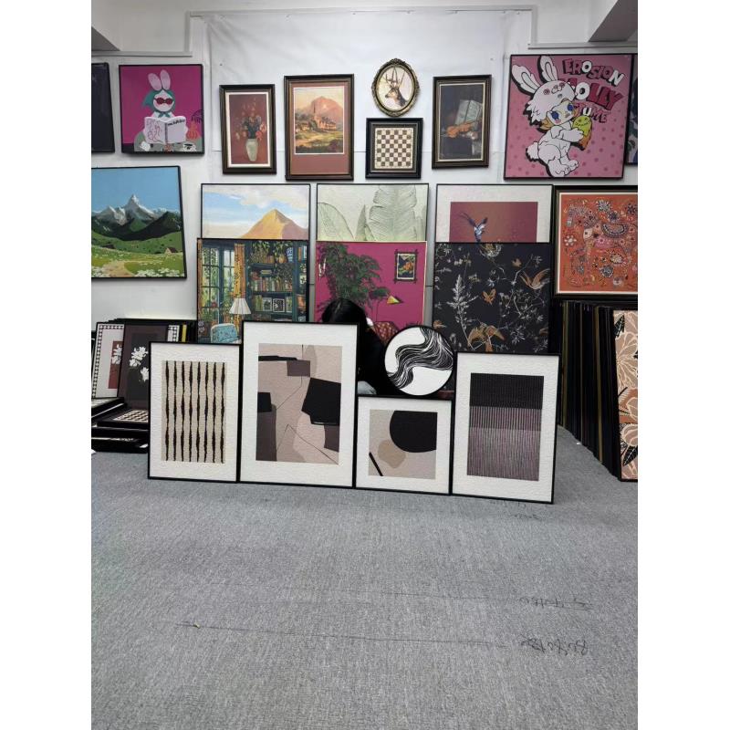 现代简约餐厅饭厅装饰画黑白灰抽象客厅卧室床头挂画轻奢艺术500