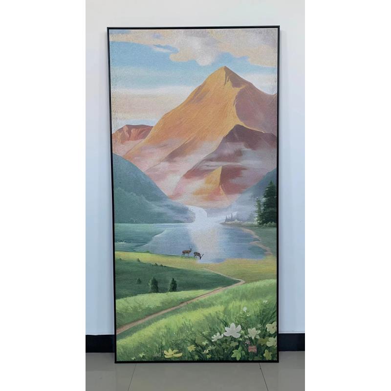 玄关挂画现代简约入户正对进门墙壁画走廊过道竖版日照金山80160