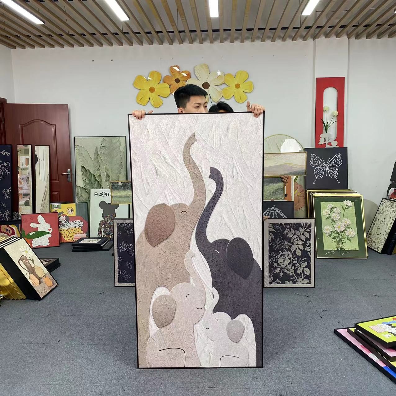 侘寂风客厅装饰画落地沙发背景墙壁画抽象大幅玄关挂画大象80160