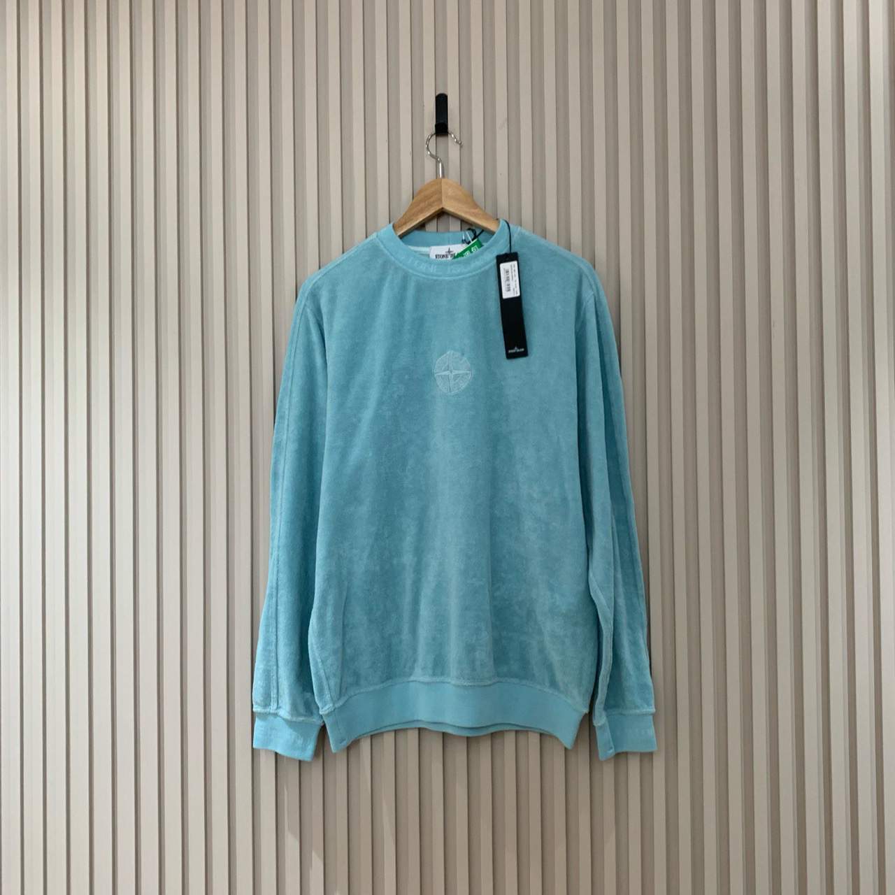 STONE ISLAND石头岛刺绣logo蓝绿色毛巾卫衣/l码/全新原吊/13828