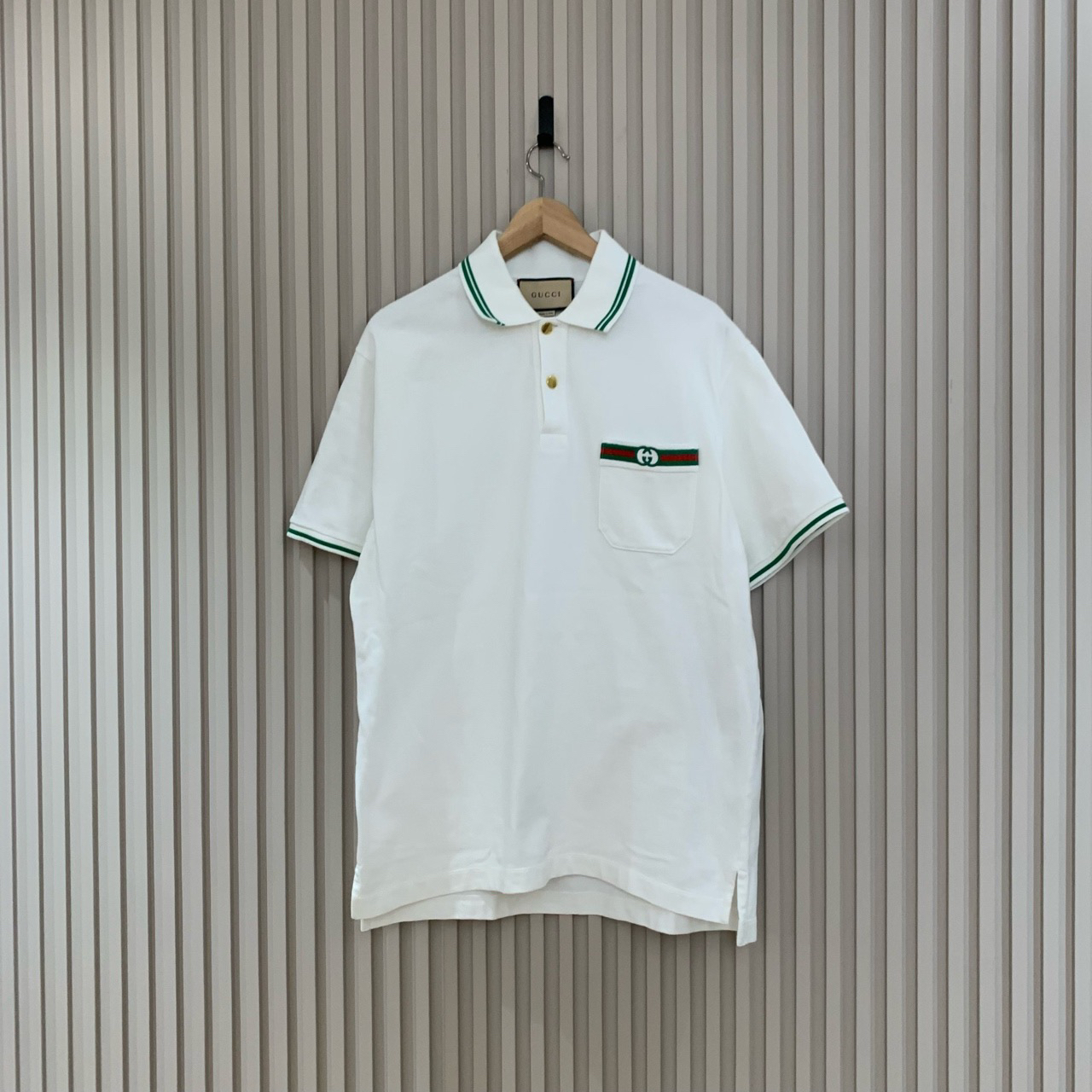 Gucci红绿条纹双环刺绣腰带Polo短袖/L码/99新/13793