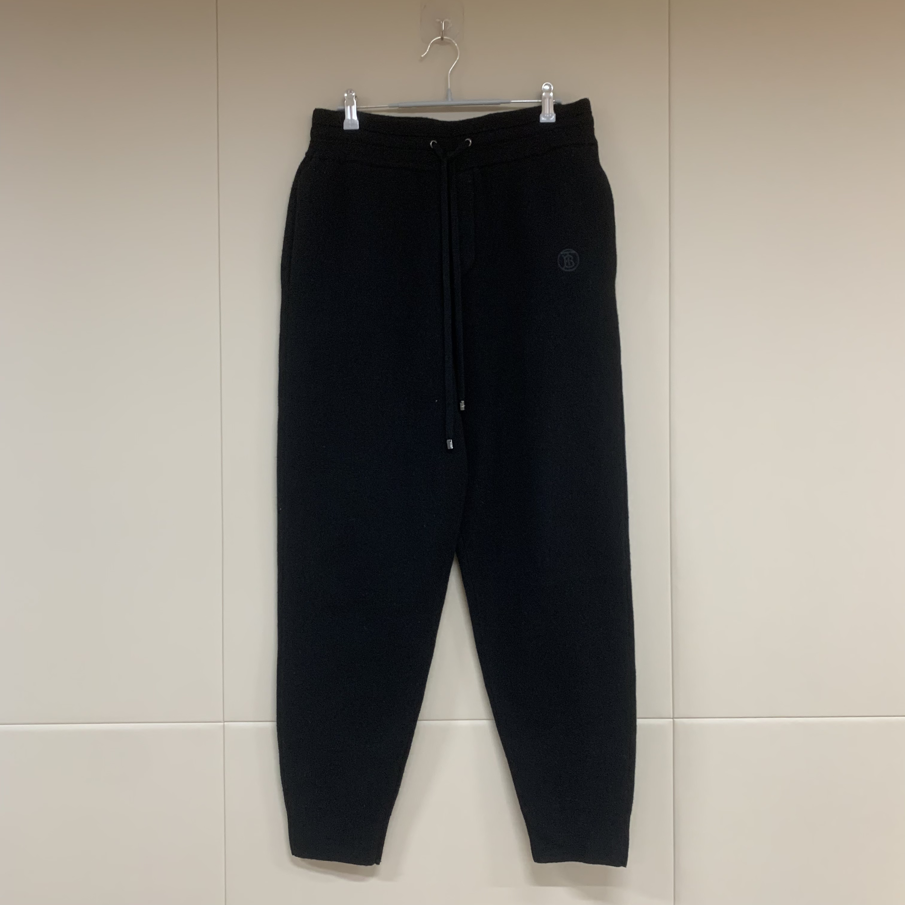 Burberry黑色刺绣字母TB针织羊毛裤/m码/99新/14664