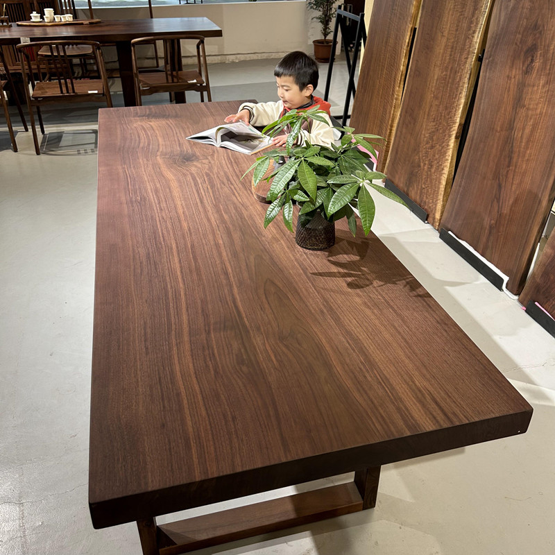 北美黑胡桃木大板南美实木不规则原木茶桌办公书桌餐桌面（定金）
