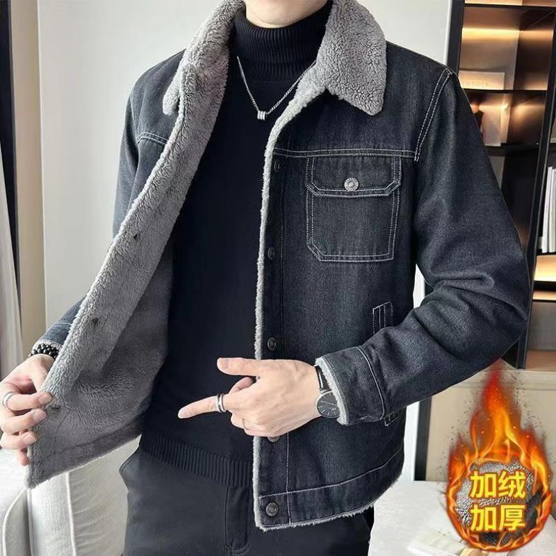 牛仔夹克外套男秋冬季修身新款加绒加厚休闲上衣潮牌冬装棉衣潮流