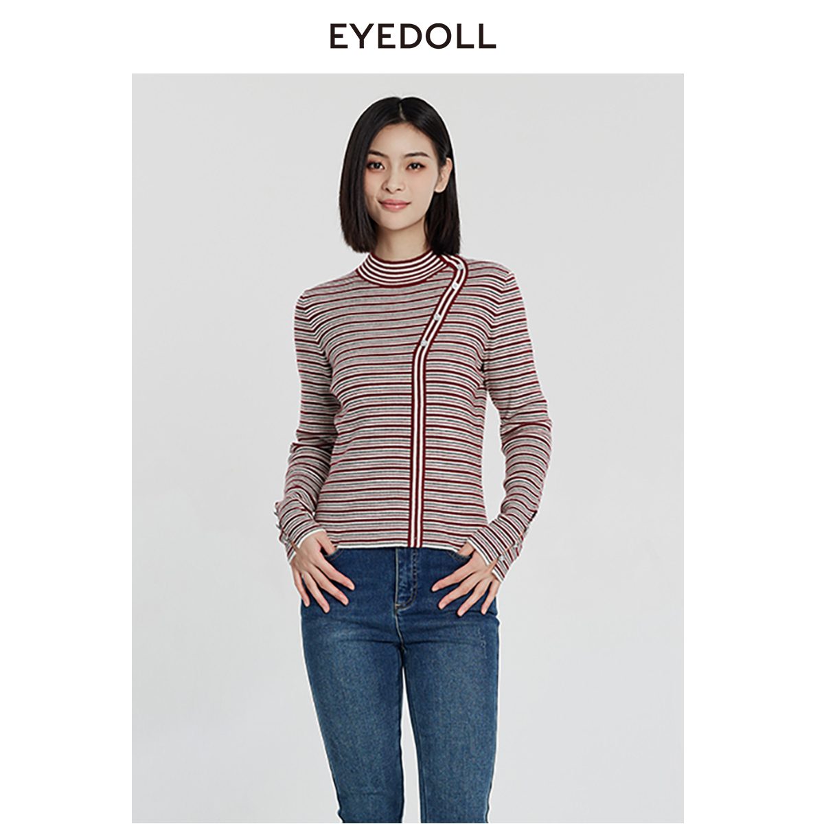 EYEDOLL冬新款设计感条纹修身针织套头衫EOD005Z新年