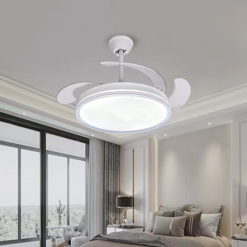 现代简约星空灯罩智能语音吊扇风扇灯隐形风扇灯