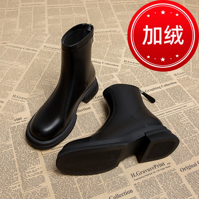 红蜻蜓牌银行网红短筒加绒小短靴洋气又2023秋冬季英伦风马丁百搭