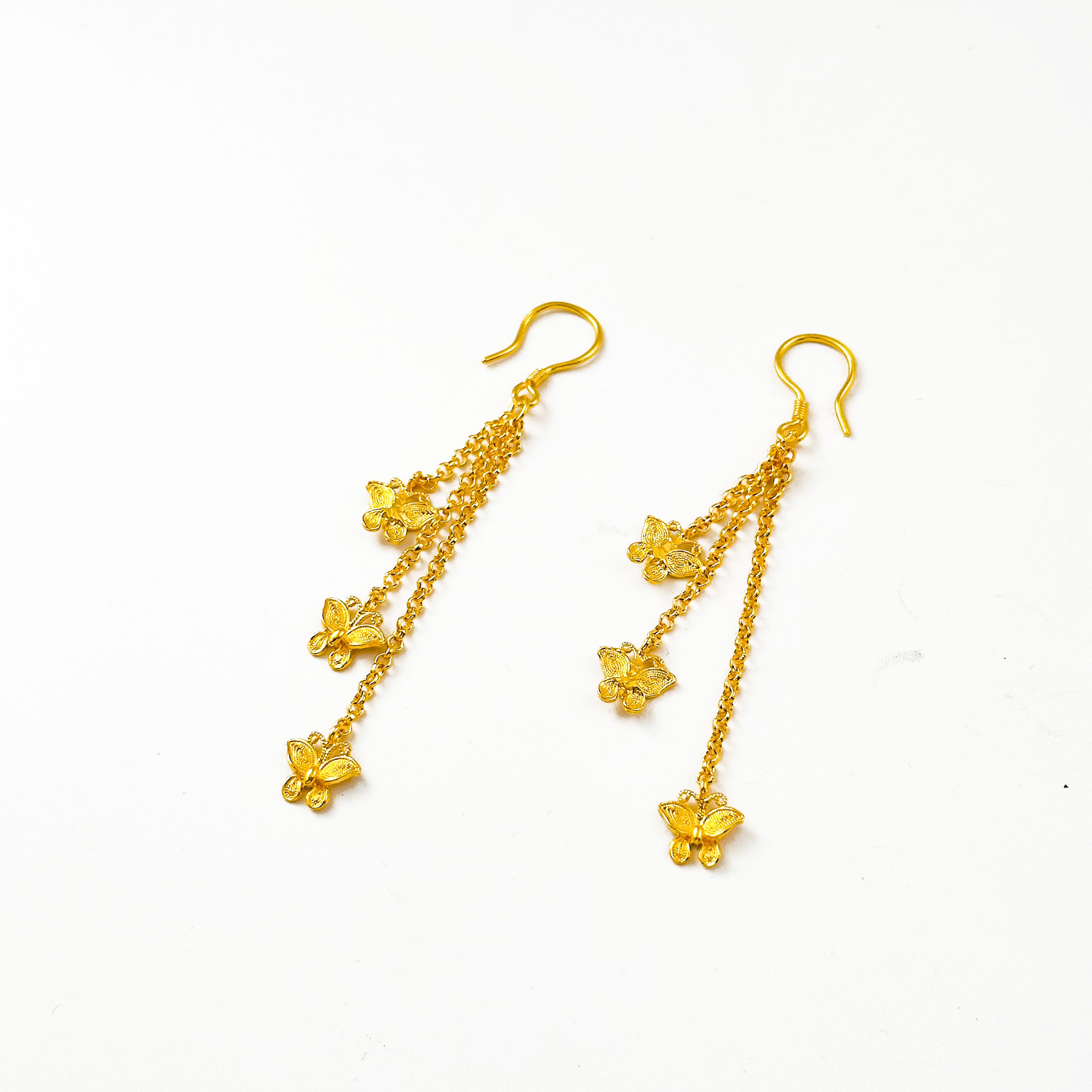 足银耳饰 三只蝴蝶耳钩