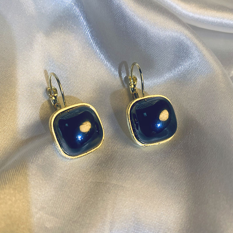 铜合金耳饰 时尚复古法式蓝色几何方形素款设计感简约耳环1365