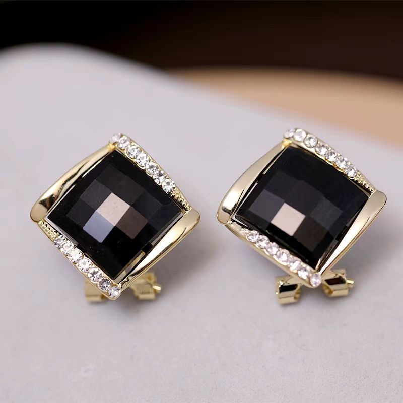 铜合金耳饰 新款潮气质复古黑色方块百搭时尚耳环1243