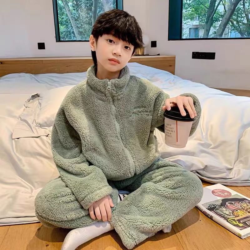 儿童装男童睡衣秋冬款加绒冬季男孩外穿加厚家居服