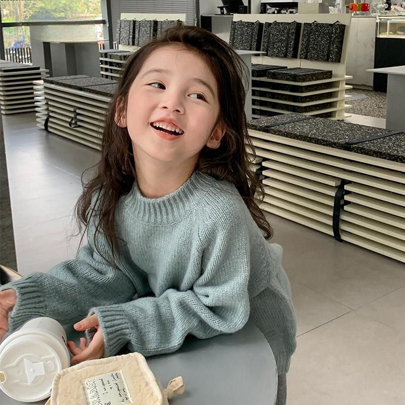 女童半高领毛衣加绒加厚冬装2023秋冬新款洋气时髦女孩儿童针织衫