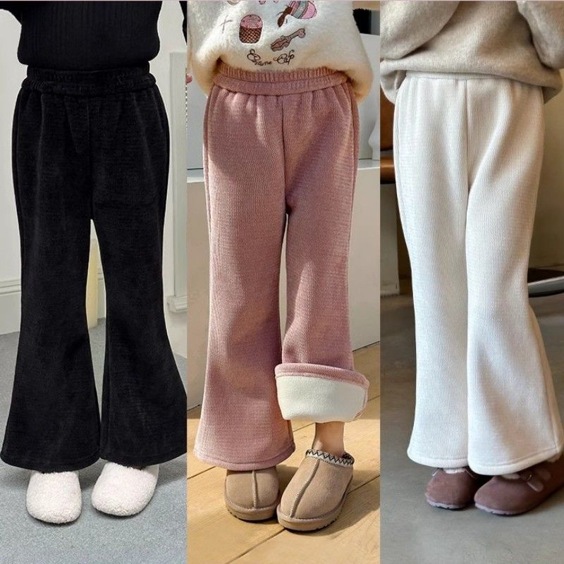 外穿裤子秋冬2023新款儿童加绒加厚宝宝直筒阔腿洋气喇叭裤