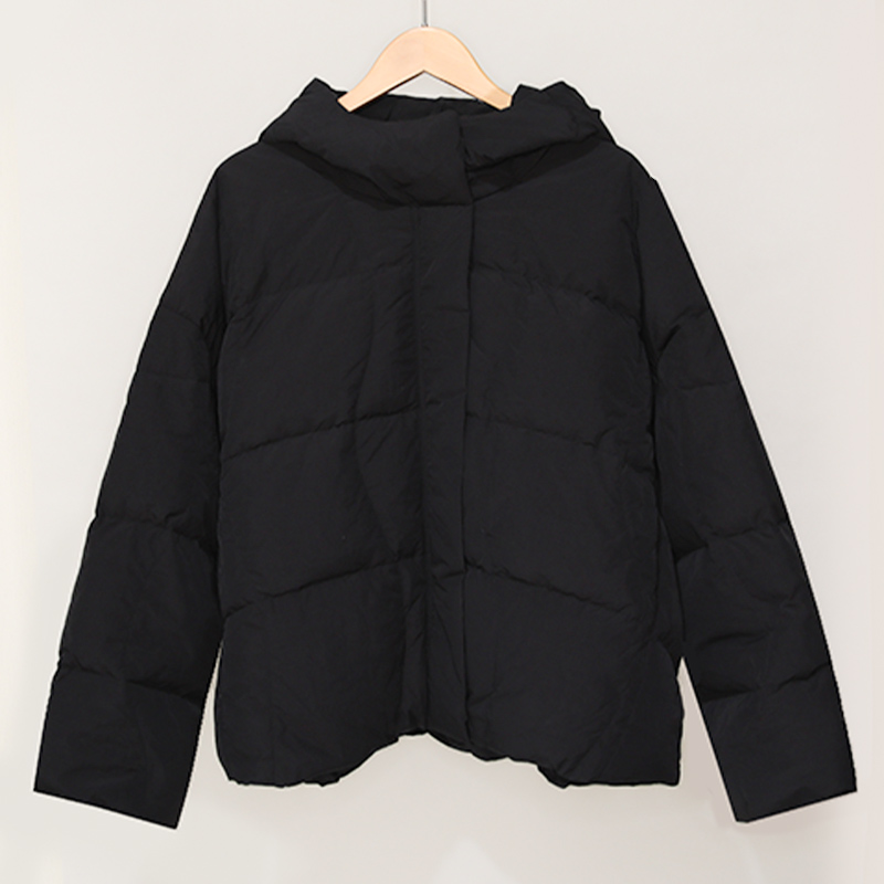 冬季新款时尚保暖白鸭绒外套上衣面包服女黑色宽松连帽女士羽绒衣