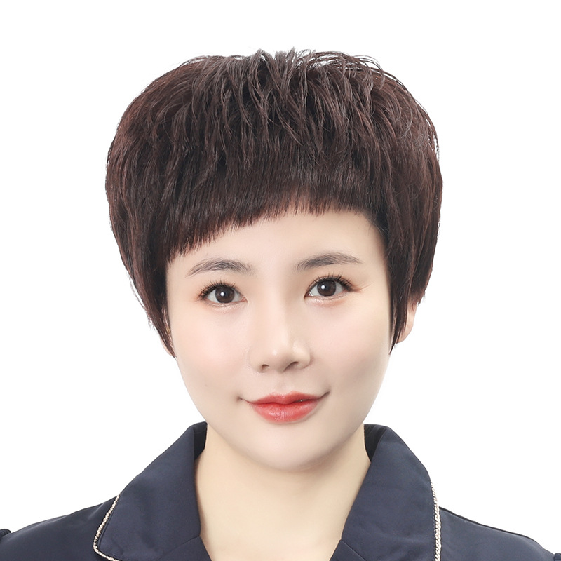 【真发头套】许昌纹理假发真发全头套妈妈款蓬松斜刘海整顶短发套M
