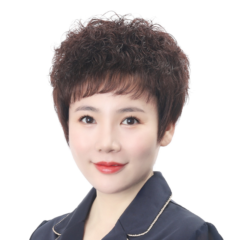【真发头套】逼真假发中老年假发女光头可戴短卷发整顶妈妈发套女M