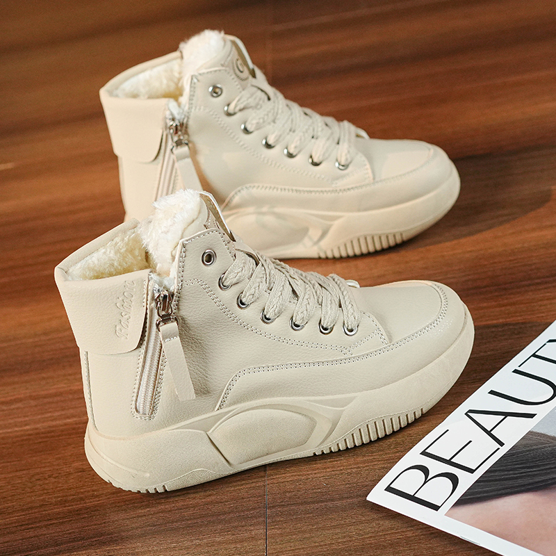 加绒加厚保暖百搭高帮ins鞋子秋季女时尚厚底潮流潮鞋高帮棉鞋