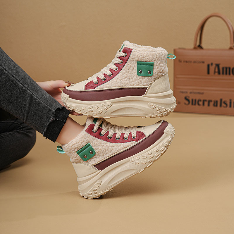 高帮小白鞋女2025冬季新款韩版平底板鞋百搭休闲鞋加绒保暖棉鞋