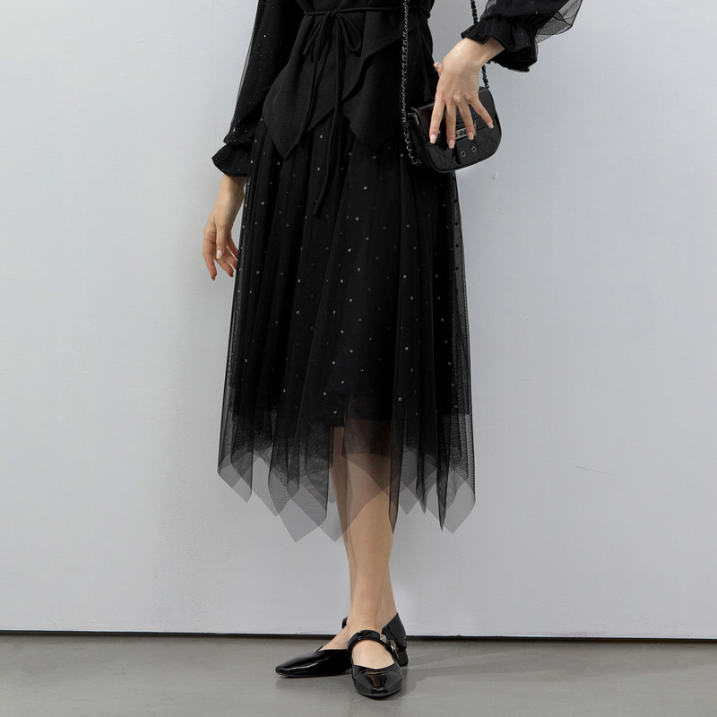 S·DEER甜美中腰时尚气质舒适优雅甜美百搭网纱半身裙S231Z1115