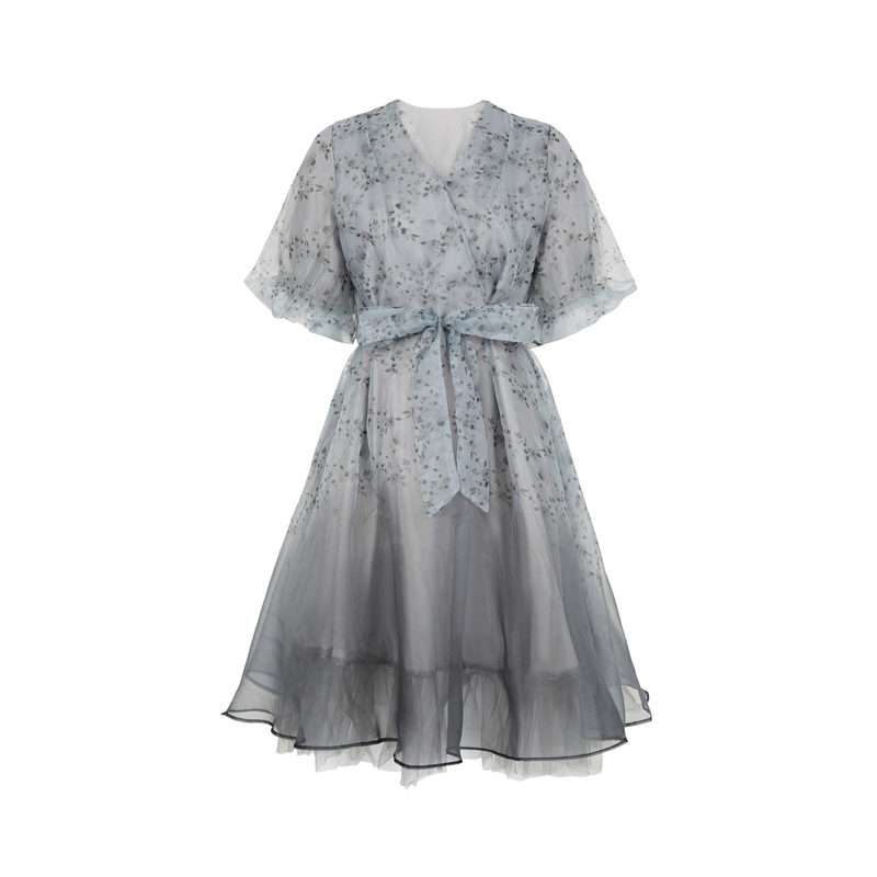 圣迪奥女装气质显瘦法式收腰时尚新款夏季连衣裙S223Z12F7