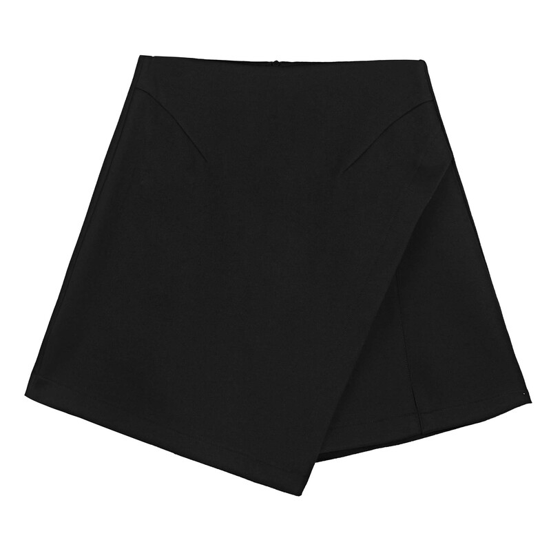 sdeer圣迪奥女装时尚休闲复古高腰拼接不规则A字短裤S24180902