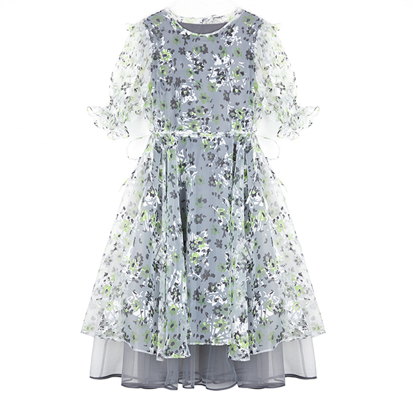 S·DEER圣迪奥时尚气质甜美清新碎花圆领收腰网纱连衣裙S223Z1244