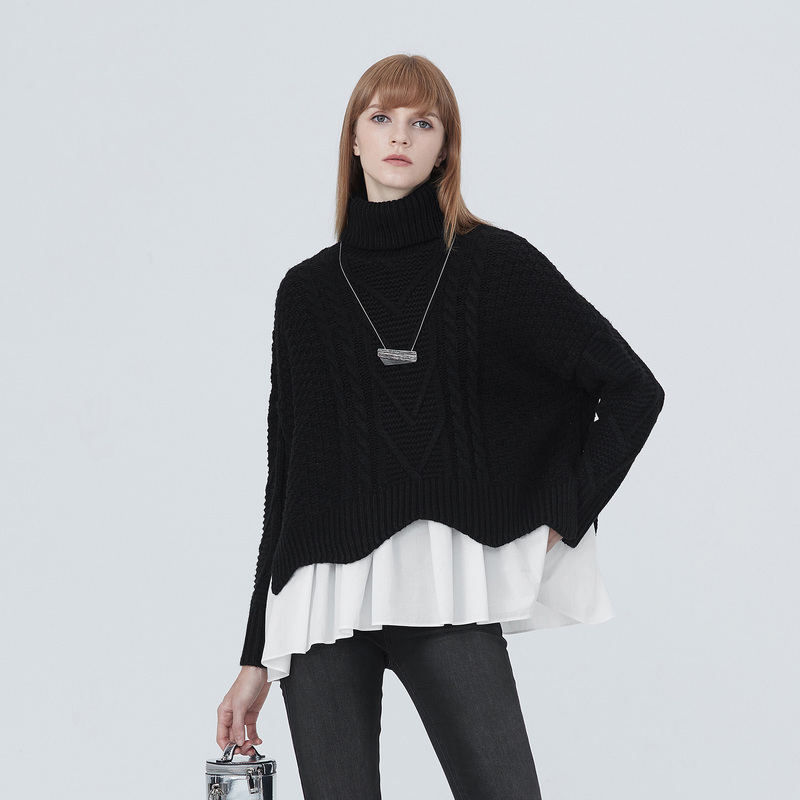 S·DEER圣迪奥时尚个性高领落肩拼接保暖甜美百搭毛衣S20483505