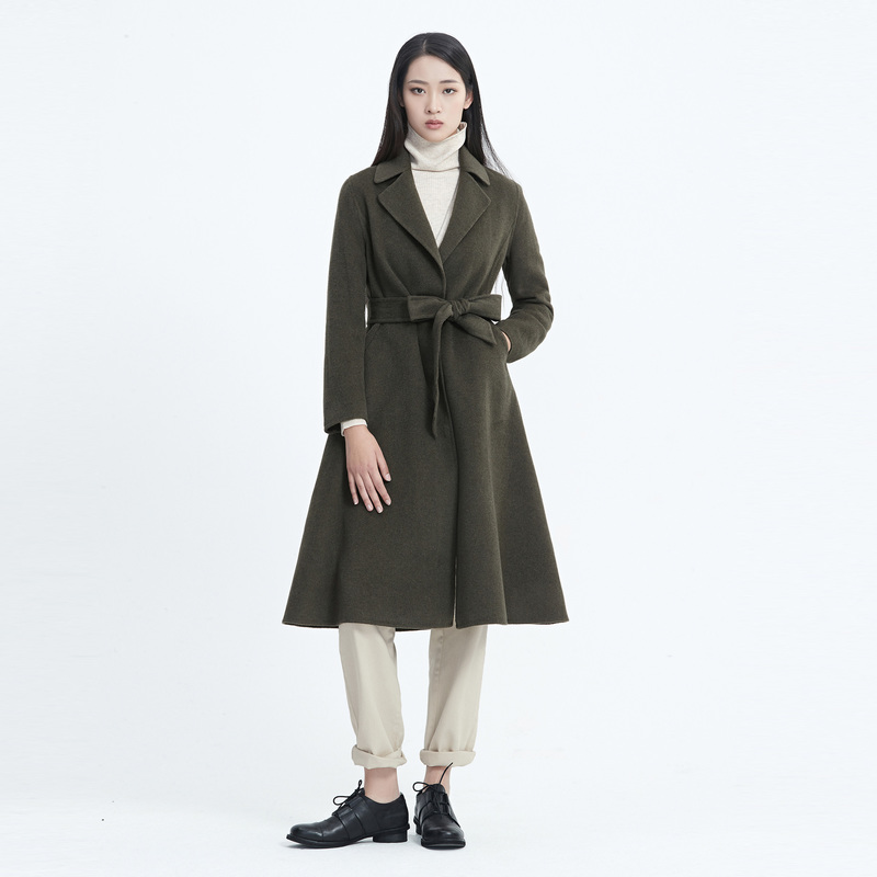 S·DEER圣迪奥时尚翻领收腰拼接长款毛呢气质大衣S20461803