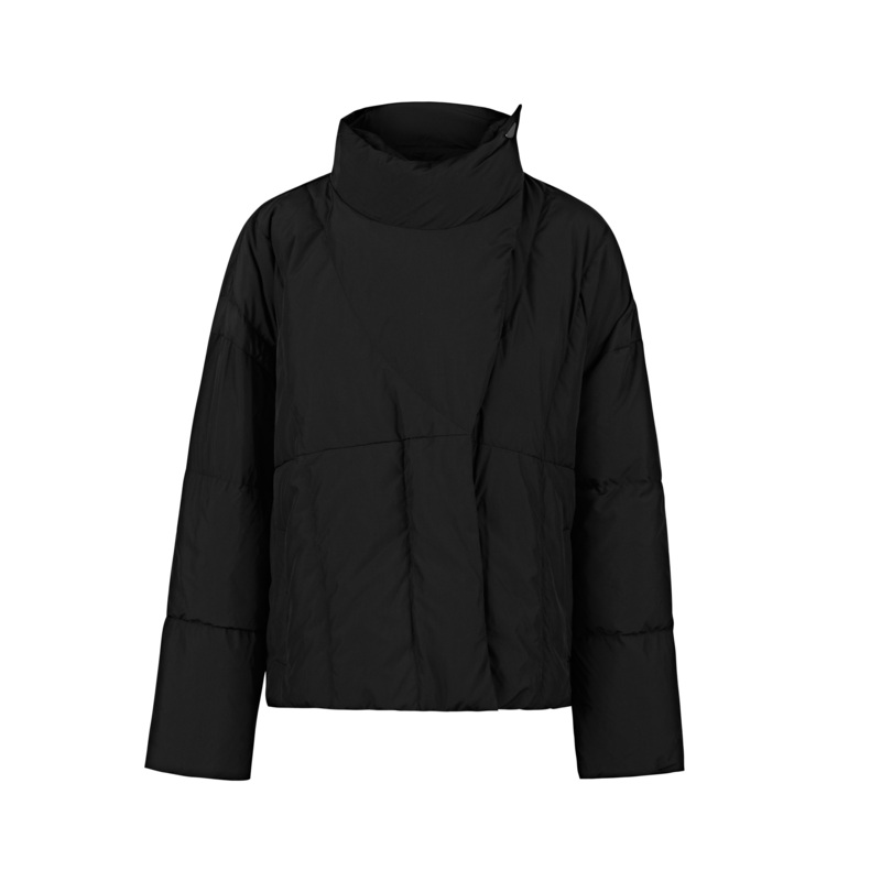 sdeer圣迪奥女装休闲高领斜襟不规则短款黑色羽绒服S21482431