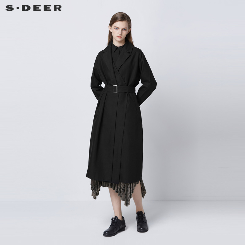 圣迪奥秋冬酷飒收腰时尚气质正品中长款赫本风长款风衣S21381811