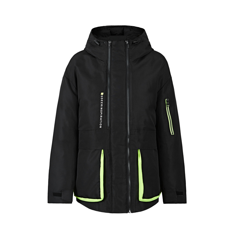 sdeer圣迪奥女装时尚休闲高领连帽撞色字母拼接羽绒服S21462477