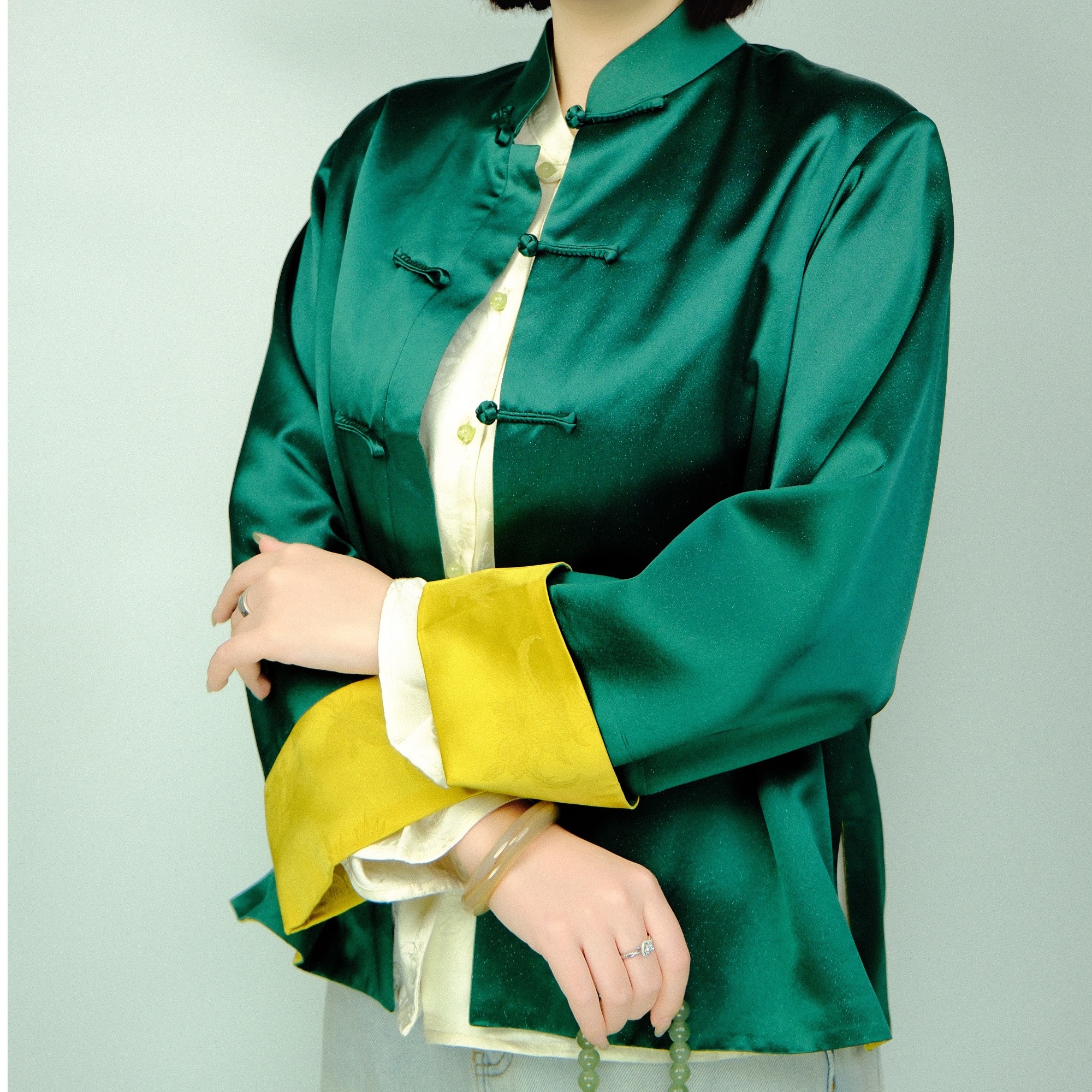 国风祖母绿新中式上衣日常中国风百搭民族风