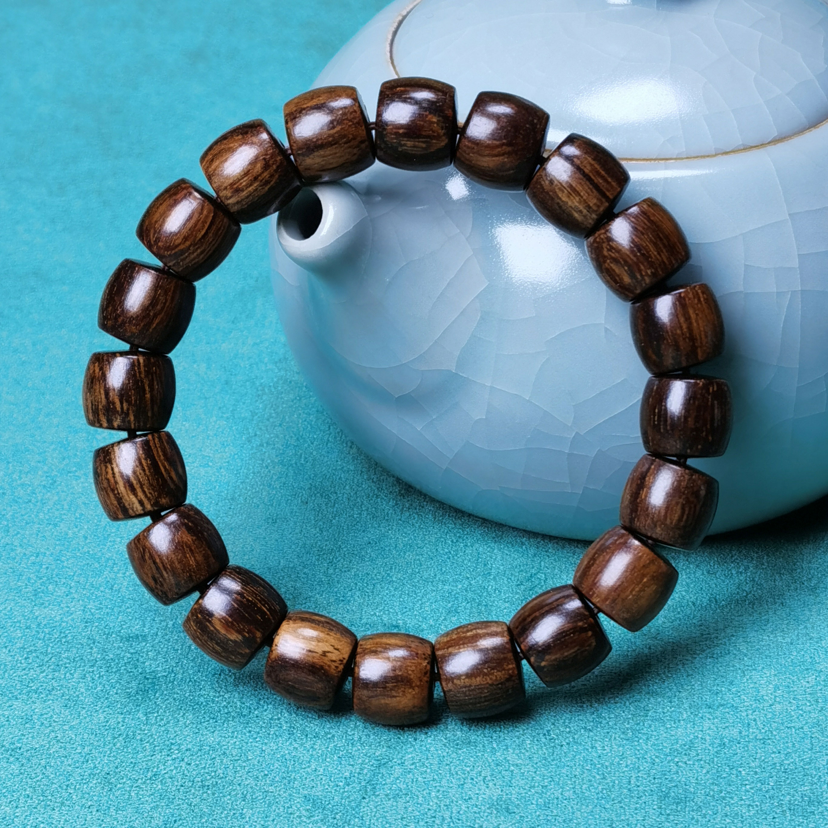 巴布亚贡木沉香尺寸1.0*1.1直切单圈文玩手串黑油玉化料男女手链