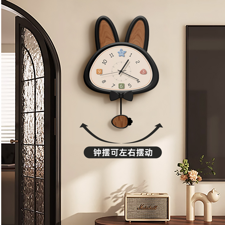 现代简约客厅艺术挂钟猫咪静音时钟挂墙创意餐厅背景墙面钟表挂表
