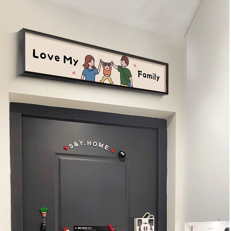 玄关入户门头上方装饰画客厅创意一家人门牌简约现代欢迎回家挂画