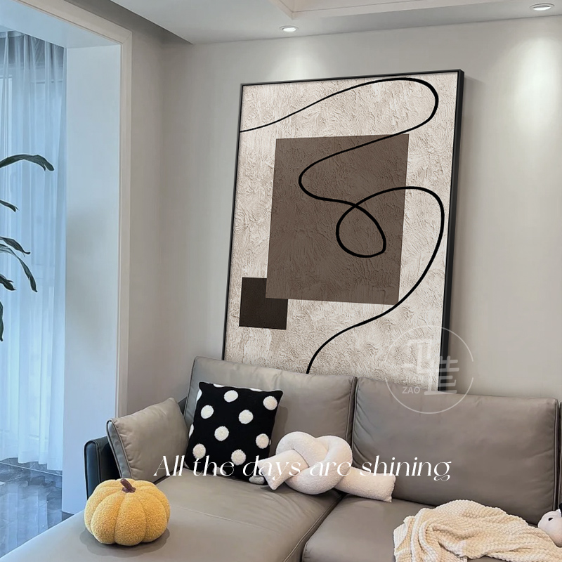 高档侘寂风极简沙发背景墙抽象装饰画感玄关挂画线条客厅落地画