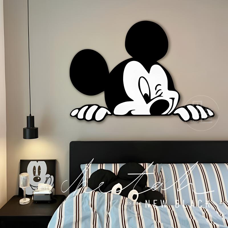 见造黑白米奇led氛围灯画客厅卧室沙发背景墙挂画米奇床头灯光画