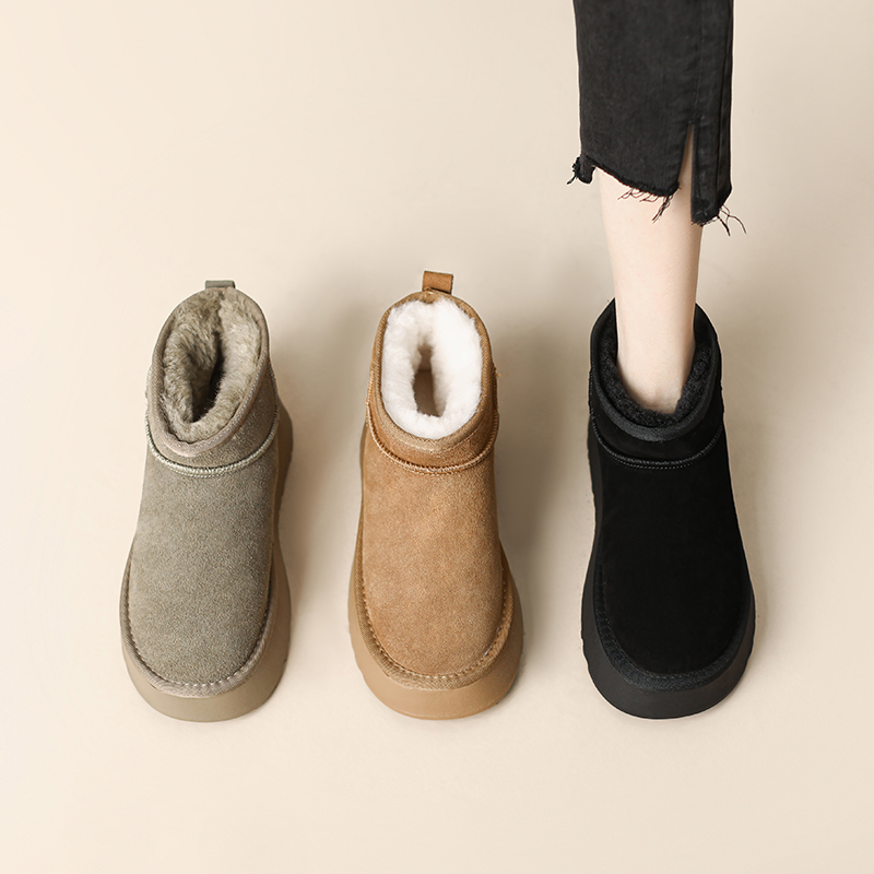 吊尔手工鞋｜4.5cm～新款短筒厚底增高款雪地靴女冬加绒毛毛棉鞋