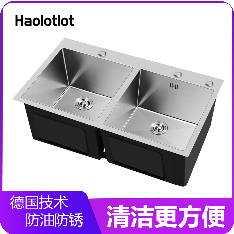 不锈钢水槽双槽4MM加厚手工盆两联双星厨房洗菜盆304洗碗池 90X50