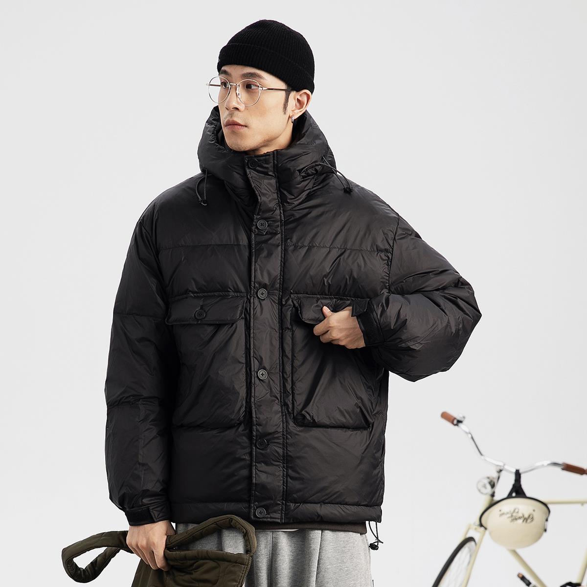 冬季羽绒服男连帽工装大口袋纯色外套美式加厚休闲保暖派克上衣潮