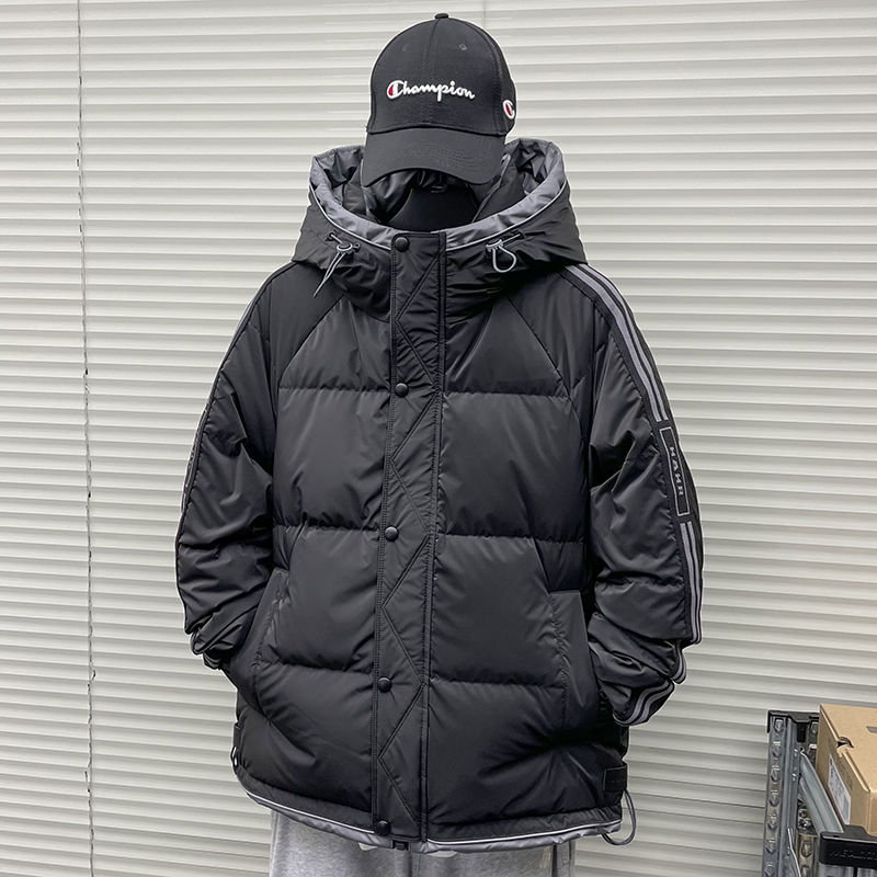 羽绒服男特厚青年宽松连帽潮牌拼接休闲风时尚百搭外套秋冬季新款