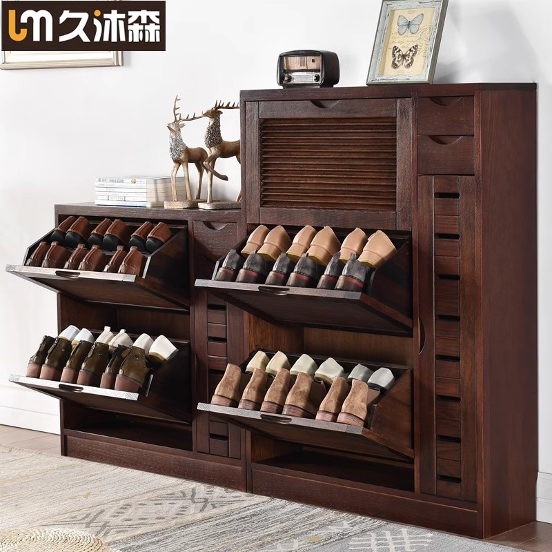 久沐森橡木鞋柜实木超薄鞋柜大容量现代简约翻斗玄关柜收纳门厅柜