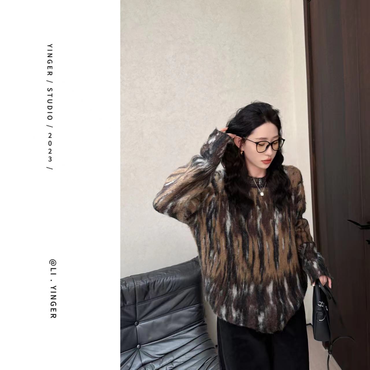 时尚休闲慵懒宽松扎染套头毛衣