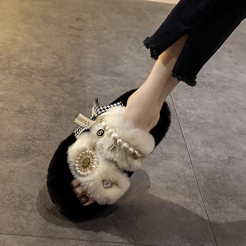 高级感小香毛毛拖鞋女外穿2023秋季新款时尚厚底室内一字拖鞋防滑